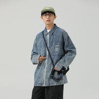Retro Washed Distressed Zipper Couple Casual Denim Coat