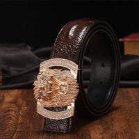 Lion Men's Smooth Buckle Belt Cowhide Men's Leather Belt