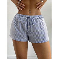 Fashionable Basic Striped Elastic Casual Shorts Home Loose Slimming