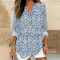 Small V-neck Long Sleeve Independence Day Floral Simple Casual Elegant T-shirt Long Sleeve