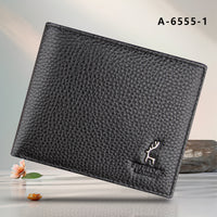 Black Men's Genuine Leather Wallet Cowhide Short Bifold