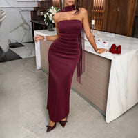 Elegant Lace-Up Solid Color Dress For Women