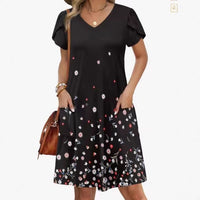 Comfortable Stylish Elegant Casual V-Neck Pocketed Short-Sleeve Dress