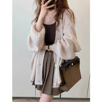 Women's Mid-length Lantern Sleeve Knitted Cardigan Coat