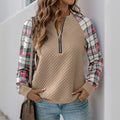 Retro Style Cardigan Zipper Plaid Stitching Diamond Patterns Fabric Sweater