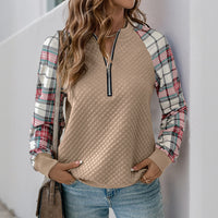 Retro Style Cardigan Zipper Plaid Stitching Diamond Patterns Fabric Sweater