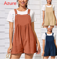 Summer Women's Cotton Linen Sleeveless Jumpsuit