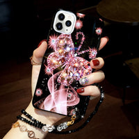 Luxury PINK Rhinestone Butterfly Glitter Lanyard Phone Case