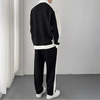 Men's Contrast Color Korean Design Sense Casual Sweatshirt Trousers Suit