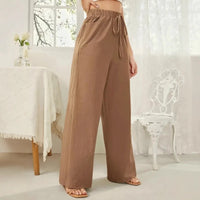 Elastic-waist Casual Solid-color Trousers