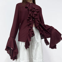 European And American Style Ruffled Long-sleeved Shirt Women's Fashion Temperament
