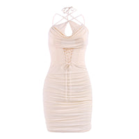 European And American Fishbone Dress Hollow-out Crisscross Lace-up Style