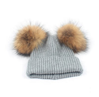 Children's double hair ball curling autumn and winter warm earmuffs knitted hat