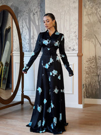 Womens Fashionable Printed V-Neck Defined-Waist Dress