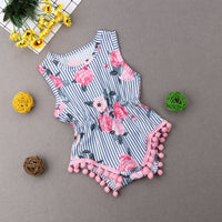 Rose print romper Striped and small ball decoration romper
