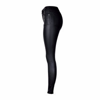 High waist slim stretch coated faux leather pants denim pants PU pocket locomotive wild large size
