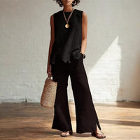 Crew-neck Sleeveless Shirt With A Wave Hem