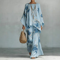 Women's Floral Print Linen Wide-Leg Two-Piece Set