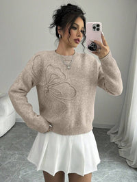 Fashionable All-match Casual Flower Round Neck Sweater Women's Sweater