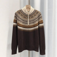 Women's Retro Loose Lazy Half Zipper High Collar Sweater