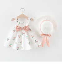 Trendy models covered with cherry sling cherry straw hat skirt