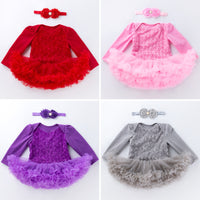 Solid color composite rose dress for girls 0-2 years old