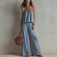 French-style Minimalist Slip Top And Wide-leg Pants Two-piece Set For Women