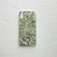 Compatible with Apple , Oil painting texture retro green oil white flower phone case