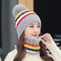 Women's Color Matching Striped Thick Warm Knitted Hat