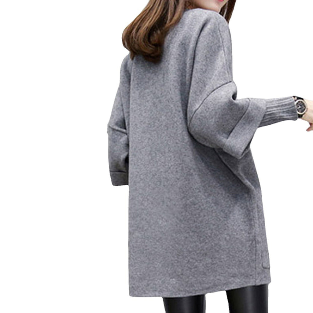 Women's Gray Round-collar Long-sleeved Sweater