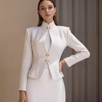 Double-Breasted Stand-Up Collar Long-Sleeve Blazer