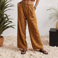 Womens Wide-leg Pants Comfortable Cotton-linen Blend Solid Color Fashionabl