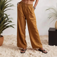 Womens Wide-leg Pants Comfortable Cotton-linen Blend Solid Color Fashionabl