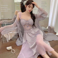 Women's Chest Pad Slip Nightdress Ice Silk Robe Two-piece Set
