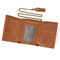RFID Genuine Leather Small Wallet Men's Three Fold Multiple Card Slots With Iron Chain