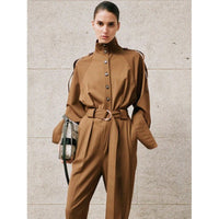All-Match Loose-Fitting Belted Long-Sleeved Jumpsuit