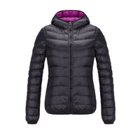Women's Down Jacket Thin Hood Short Plus Size Solid Color