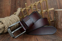 Leather men's pin buckle belt