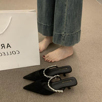 Rhinestone With Toe Box Half Slippers For Women