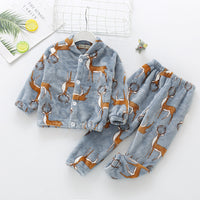 Flannel Stand Collar Buttoning Cartoon Print Suit