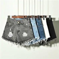 Holed Jeans Shorts Women's Loose And Thin Wide Leg Pants Hot Pants
