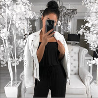 One-line neck slim short-sleeved stitching jumpsuit