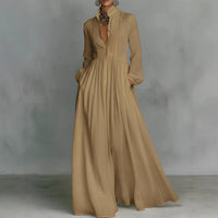 French-style Long-sleeve Pleated Dress For Women