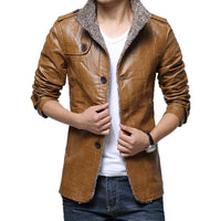 Korean Style Men's Slim Leather Jacket with Plush Thick Fur