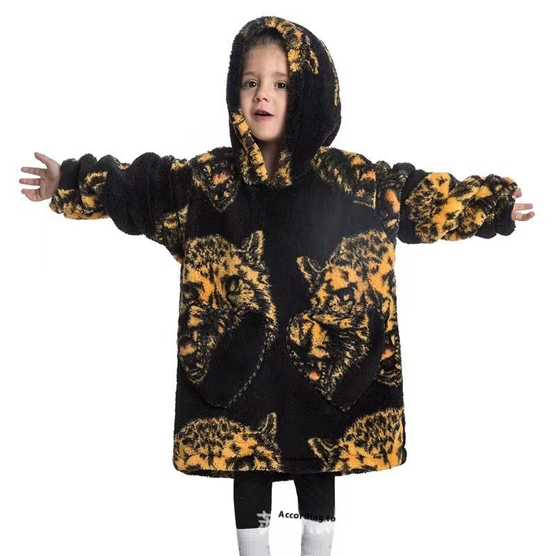 Boys And Girls Comfortable Cotton Velvet Cold-proof Clothes Lazy Blanket Hooded Plus-sized Thickened Blanket Lazy Clothes Children's Sleepwear