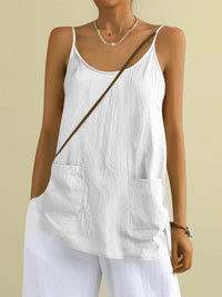 Cotton And Linen Camisole Womens Loose-Fitting Top With Pockets