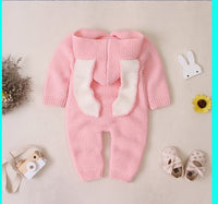 Three-dimensional Bunny Ears Hooded Knitted Romper