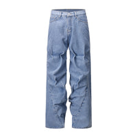 Retro Street Hip Hop Style Irregular Pleated Jeans
