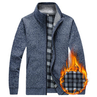 Stand Collar Plush Cardigan Men's Warm Sweater