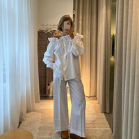 Ruffled Off-shoulder Cardigan White Shirt Loose Wide Leg Pants Suit